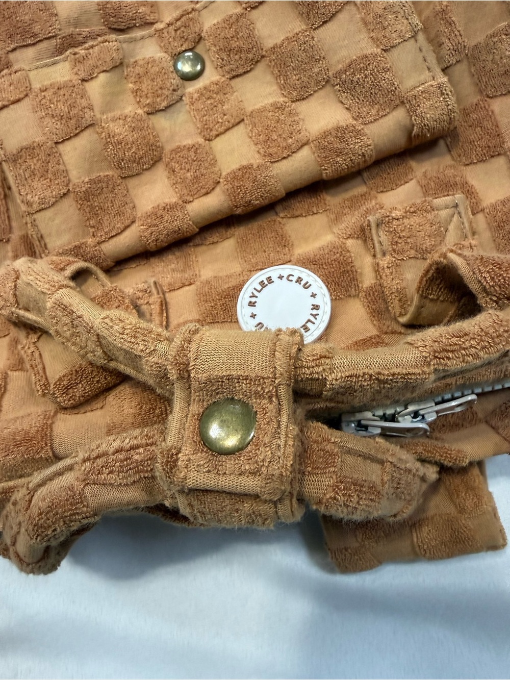 Rylee + Cru Tan Checkered Plush Mini Backpack Tote - Picture 4 of 9